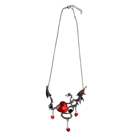 Goth Witchy Dragon Heart Crystal Pendant Necklace Halloween Cosplay - Picture 2 of 13